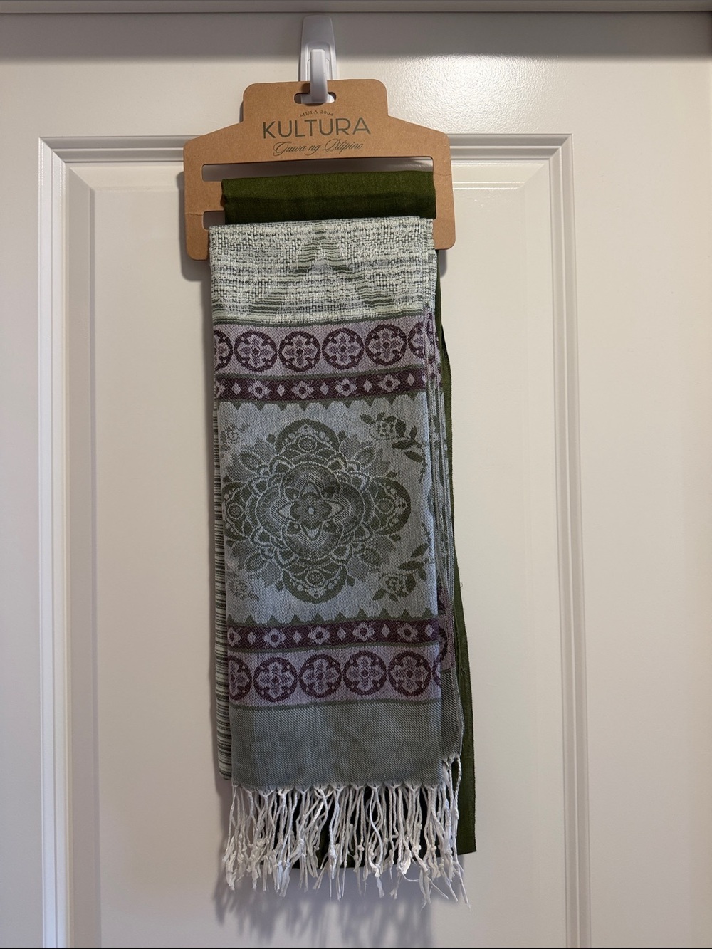 Kultura Green Patterned Decorative pashmina- Olive and Sage set of 2